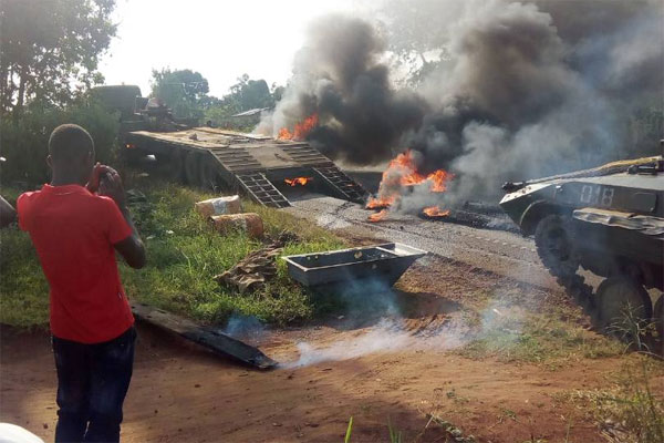 UPDF Truck carrying weapons gutted by fire