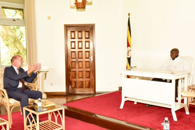 President Museveni meets British envoy Peter West at Nakasero