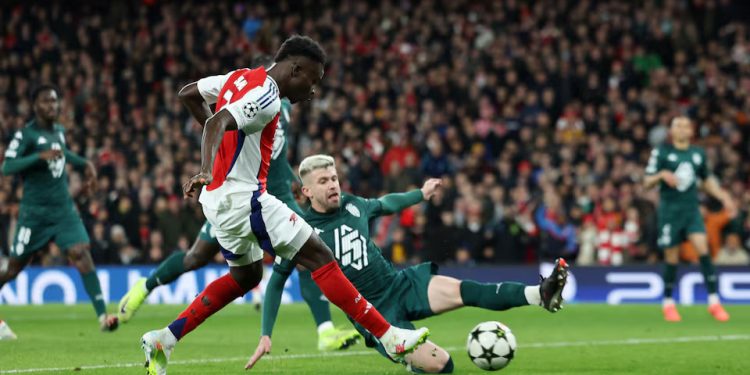 Saka double eases Arsenal past Monaco